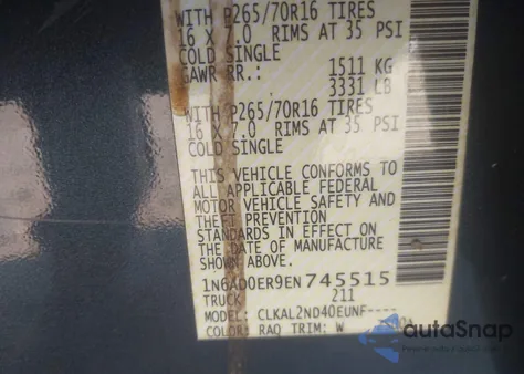 2014 Nissan Frontier Sv z USA, uszkodzony, nr VIN 1N6AD0ER9EN745515